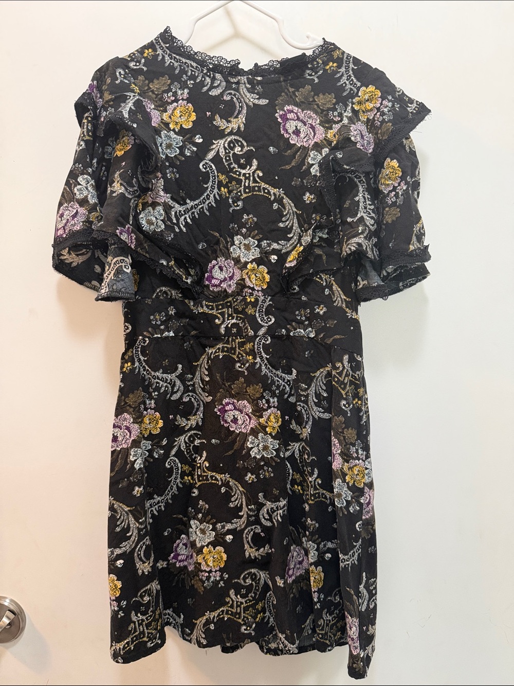 Art Class Black Floral Layered Sleeves Girls Dress Size 6/6X